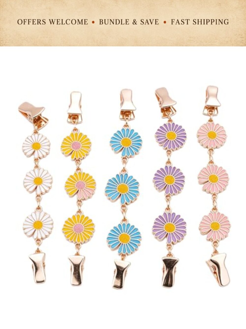 5 Pc Daisy Cinch Clips Set Vintage Floral Sweater Clip for Dresses